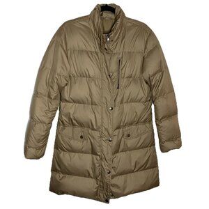 Lauren Ralph Lauren Puffer Coat Womens Tan Mid Long Full Zip Winter Down Filled